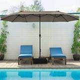Arlmont & Co. 15 Ft Double-sided Patio Umbrella Market Twin Umbrella W/Enhanced Base Wine Metal in Brown | 180 W x 108 D in | Wayfair