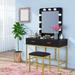 Everly Quinn Kieren Makeup Vanity Set w/ Stool & Mirror Wood in Black/Brown, Size 59.64 H x 39.37 W x 17.71 D in | Wayfair