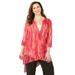 Plus Size Women's Beaded Beauty Asymmetrical Tunic by Catherines in Pink Burst Ikat Texture (Size 2X)