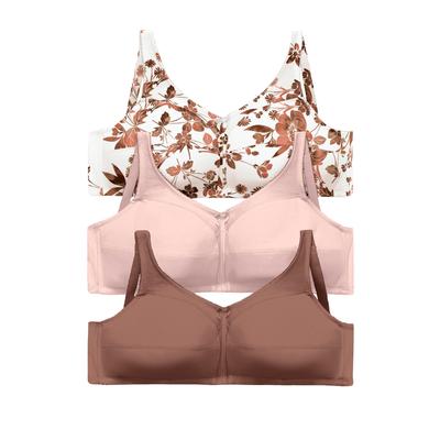 Plus Size Women's 3-Pack Cotton Wireless Bra by Comfort Choice in Mocha Assorted (Size 42 C)