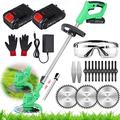 Grass Trimmer 21V Electric String Trimmer Edger Lawn Mower Grass Brush Cutter Kit, Pruning Cutter Garden Tools with Batteries & Replace Blade for Garden Clearing Weeds Flower (Green)