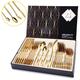 Gold Cutlery Set, 24 Piece Stainless Steel Flatware Silverware Set Fine Mirror Gold Finish and Dishwasher Safe Golden Cutlery Set Including Knife Fork Spoon for 6 People (High End Gift Box)…