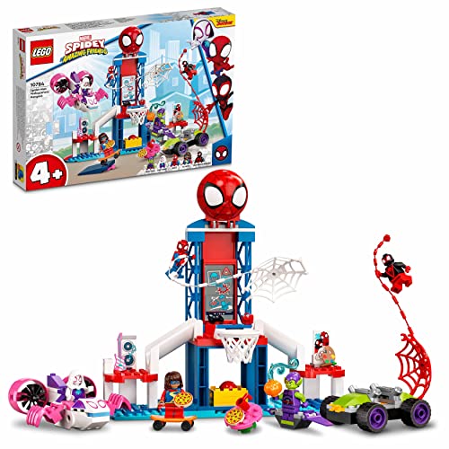LEGO 10784 Marvel Spidey und Seine Super-Freunde, Spider-Mans Hauptquartier, Spielzeug zum Bauen ab 4 Jahren mit Miles Morales