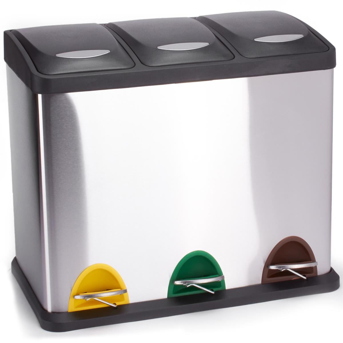 MSV Mülleimer Mülltrennsystem 24 L (3x8 Liter) mit Inneneimer große Abfallbehälter Abfalleimer Treteimer Edelstahl Image