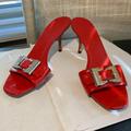 Gucci Shoes | Gucci Red Patent Leather Mules Slides Slip-On Heels Metal Silver Accent Size 7 | Color: Red/Silver | Size: 7