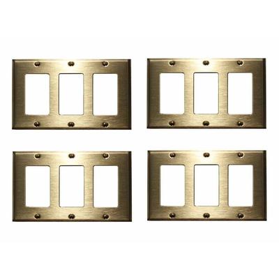 4 Switchplate Brushed Solid Brass Triple GFI | Renovator's Supply