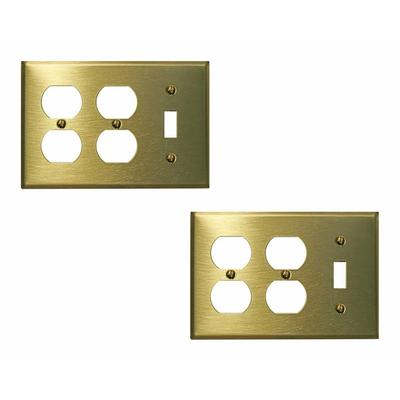 2 Switchplate Brushed Solid Brass Toggle Double Outlet | Renovator's Supply