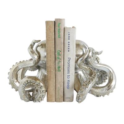 Octopus Shaped Silver Resin Bookends (Set of 2 Pieces)