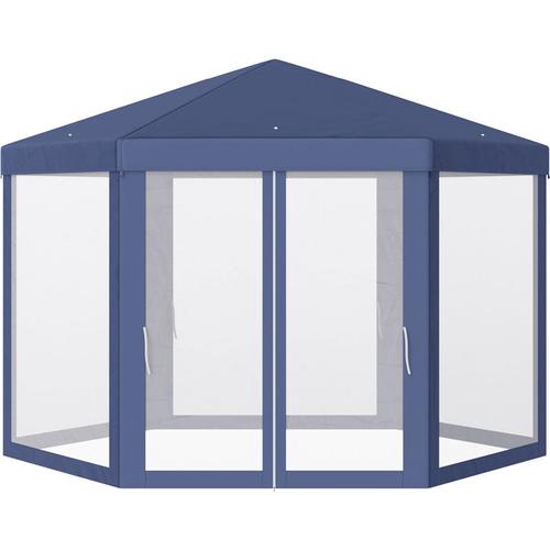 Outsunny - ® Pavillon Gartenpavillon 6-eckig blau 3,9m x 3,9m