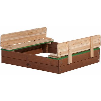 Sandkasten Ella aus Holz mit Deckel Sand Kasten mit Sitzbank & Abdeckung für Kinder in Braun & Grün