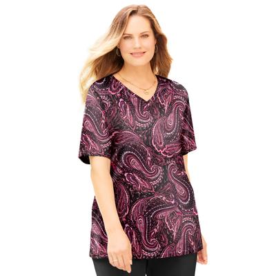 Plus Size Women's Suprema® Short Sleeve V-Neck Tee by Catherines in Black Allover Paisley (Size 3XWP)
