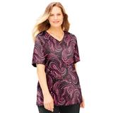 Plus Size Women's Suprema® Short Sleeve V-Neck Tee by Catherines in Black Allover Paisley (Size 0X)