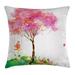 East Urban Home Spring Throw Pillow Cushion Cover, Spring Blossoming Tree & Dreaming Girl On Swing Chilhood Memories Watercolor Art | Wayfair