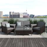 Lark Manor™ Aighan Red Barrel Studio® 5 Pieces Patio Furniture Set Outdoor Rattan Conversation Sofa Set W/Cushions Synthetic Wicker/All | Wayfair