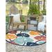 Blue/Orange 63 x 63 x 0.15 in Indoor/Outdoor Area Rug - Beachcrest Home™ Mashpee Indoor/Outdoor Rug Polypropylene | 63 H x 63 W x 0.15 D in | Wayfair