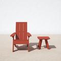 AllModern Byrnes Adirondack Chair w/ Table Plastic/Resin in Red | 37.75 H x 50 W x 56.5 D in | Wayfair 4E5556ED6AFE4A85904DADBEF09A69DB