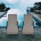 Latitude Run® 2 Pcs Outdoor Patio Lounge Chair Chaise Fabric w/ Adjustable Reclining Armrest Metal in Brown | 24.5 H x 75.5 W x 26 D in | Wayfair