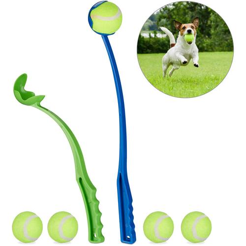 Ballschleuder für Hunde, 2er Set Ballwerfer, inklusive 5 Tennisbälle, Ballwurfarm, Hundespielzeug,