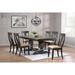 42"x64"x82" Double Transitional Pedestal Antique Grey Stone Black Stone Upholstered Panel Back 7-Piece Dining Set