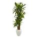 Nearly Natural Plastic Green 64 Corn Stalk Dracaena Artificial Plant in White Planter