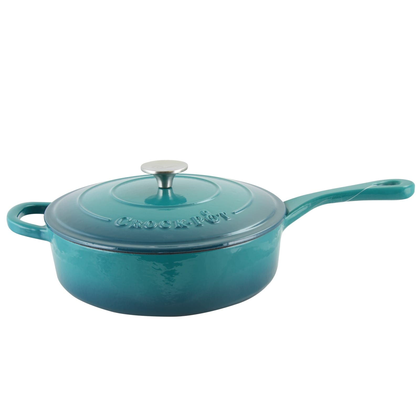 Crock Pot Artisan 3.5 Quart Enameled Cast Iron Deep Saut Pan With Self Basting Lid in Teal Ombre - Teal Ombre