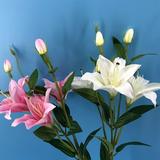 Flmtop 6 Heads/Branch Easter Vivid Artificial Lily Flower Branch Home Wedding Party Decor