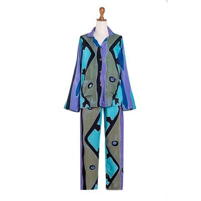 Modern Era,'Hand-Painted Batik Rayon Pajama Set from Bali'