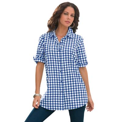 Plus Size Women's French Check Big Shirt by Roaman's in Rich Blue Check (Size 44 W)