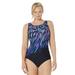 Plus Size Women's Chlorine Resistant High Neck One Piece Swimsuit by Swimsuits For All in Purple Blue Rain (Size 34)