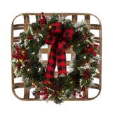 Glitzhome 24" LED Greenery Twig Ball Pinecone Holly Pine Wreath with Timer