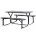 Outdoor Gray Woodgrain Picnic Table Set with Metal Frame, 5 Feet Long