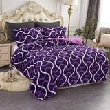 3-Piece Floral Printed Sherpa-Backing Reversible Comforter Set