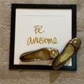 Coach Shoes | Coach Bronze Gold Leather Flats With Coach Signature Metal Emblem 7.5 | Color: Gold | Size: 7.5