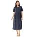 Plus Size Women's Button-Front Essential Dress by Woman Within in Navy Polka Dot (Size 7X)