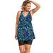 Plus Size Women's Longer Length Braided Tankini Top by Swim 365 in Blue Painterly Leaves (Size 36)