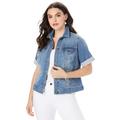 Plus Size Women's Distressed Denim Jacket by Roaman's in Medium Wash (Size 36 W)