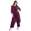 Plus Size Women's Three-Piece Lace Duster & Pant Suit by Roaman's in Dark Berry (Size 44 W) Duster, Tank, Formal Evening Wide Leg Trousers