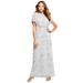 Plus Size Women's Glam Maxi Dress by Roaman's in Pearl Grey (Size 40 W) Beaded Formal Evening Capelet Gown