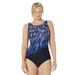 Plus Size Women's Chlorine Resistant High Neck One Piece Swimsuit by Swimsuits For All in Purple Blue Rain (Size 28)