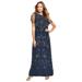 Plus Size Women's Glam Maxi Dress by Roaman's in Navy (Size 44 W) Beaded Formal Evening Capelet Gown