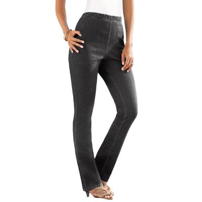 Plus Size Women's Comfort Stretch Straight Leg Jean by Denim 24/7 by Roamans in Black Denim (Size 42 W) Elastic Waist Denim