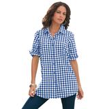 Plus Size Women's French Check Big Shirt by Roaman's in Rich Blue Check (Size 42 W)