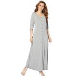 Plus Size Women's Button Front Maxi Dress by Roaman's in Medium Heather Grey (Size 42/44)