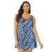 Plus Size Women's Chlorine Resistant Tank Swimdress by Swimsuits For All in Blue Swirls (Size 32)