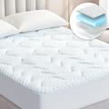 EHEYCIGA Memory Foam Mattress Topper Double Bed, Cooling Gel Mattress Pad with Extra Deep Pocket, Breathable Mattress Cover, 135x190x3cm, White
