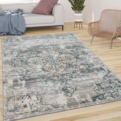 Paco Home - Teppich Wohnzimmer Kurzflor Vintage Moderne Orient Optik Abstrakt Grau Grün 60x100 cm Image