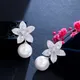 CWWZircons – boucles d'oreilles en forme de fleur pour femme bijoux Chic couleur or blanc perle