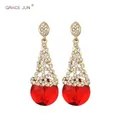 GRACE JUN – boucles d'oreilles à Clip en cristal grande forme de goutte d'eau sans Piercing pour