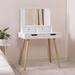 White Wooden Mirror Vanity Desk Makeup Table - 31.5 x 19.7 x 34.3