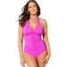 Plus Size Women's Shirred Halter One Piece Swimsuit by Swimsuits For All in Beach Rose (Size 14)